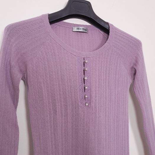 Beth Bowley Mauve Purple Knit Henley Top with Side Tie Size XS/S