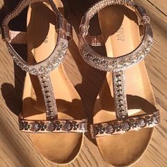 Metallic Rose Low Wedge Sandals
