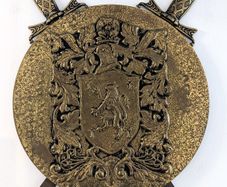 Antique/Vintage Brass Heraldry Lion & Swords Shield Wall Decor - OBO