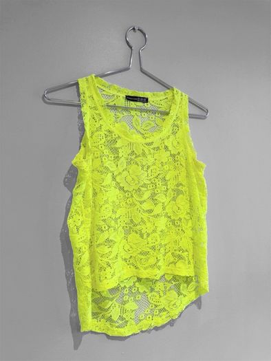 Pre Owned Primark Neon Yellow Floral Lace Tank Top