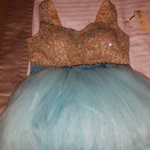 Brand new Pearl beaded DEBS Dress / Princess dress in Blue / AQUA