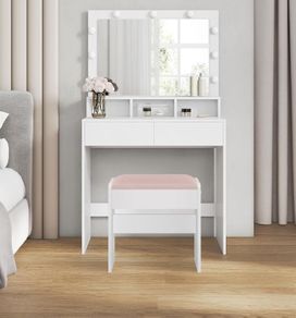 Dressing Table with LED Bulbs Mirror & Stool