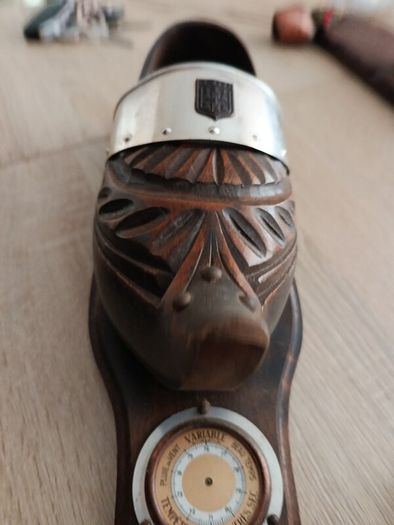 Vintage Hand-Carved Wooden Clog Wall Barometer