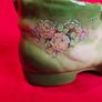 Staffordshire Style Porcelain Boot Vase - Green with Roses ,  Decor or Cactus Planter Image 5