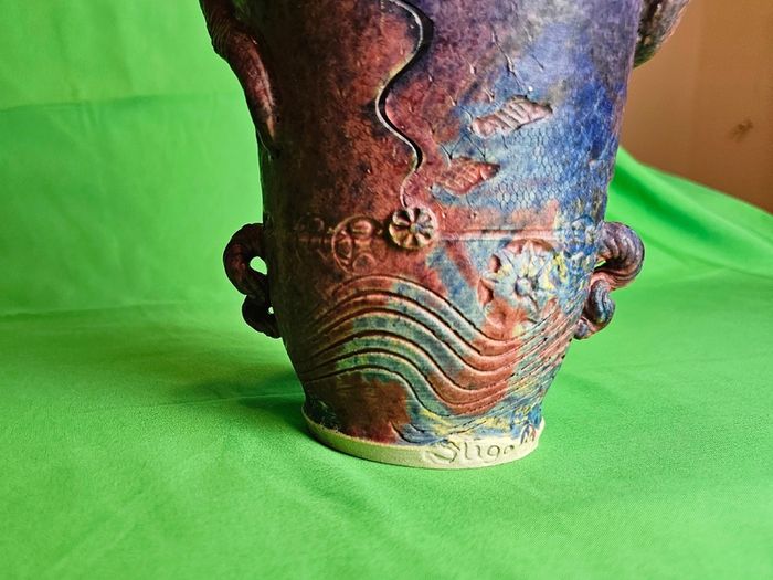 Michael Kennedy Sligo Studio Pottery Vase , Irish Ceramic Art, Ram Horn Handles
