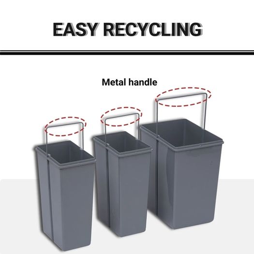 40L Pull Out Kitchen Recycle Waste Bin with Soft Close Dustbin Recycling Cabinet Trash Can Grey (1x20L+2x10L))