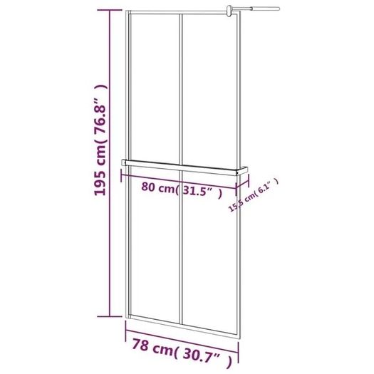 Walk-in Shower Wall with Shelf Black 80x195 cm ESG Glass&Aluminium