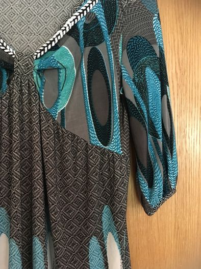 JASMINE LONDON Retro Print Dress   Teal Empire Style Top