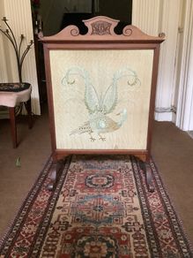 Vintage Fire Screen (featuring embroidered Peacock)