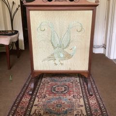 Vintage Fire Screen (featuring embroidered Peacock)