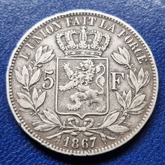 Belgium 1867 (Small Head) 5 Francs Silver coin