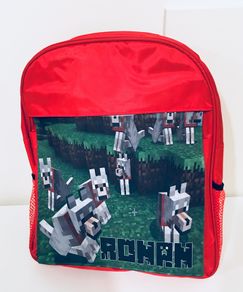 Personalised Minecraft Wolfs printed school bag backpack for kids / back to school stationery