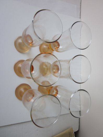 Set of 6 Vintage Amber Bubble Stem Champagne Glass Flutes 18.5cm