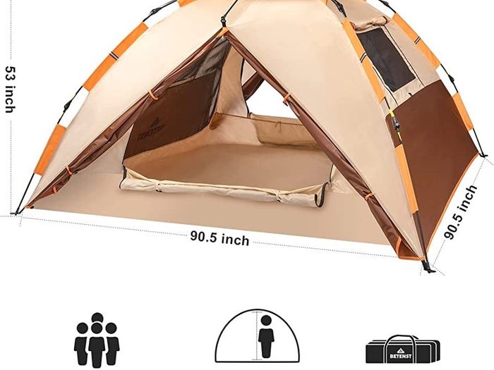 Camping Tent, Pop up Tent 4 Person Family Dome Tent Waterproof Windproof with 2 Mesh Doors, 2 Mesh Windows, Roof Skylights, 2 in 1 Double Layers, Storage Bag for Camping Hiking Backpacking (FREE POSTAGE)