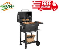 Portable Charcoal Grill with Stainless Steel Grates Side Shelf Thermometer Ash Pan and Wheels Black