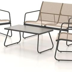 Conversation Sets 4 Pieces, Garden Table and Chairs, mesh sling Material, Waterproof, Breathable, Garden Furniture Sets for Outdoor, Backyard, Poolside (Brown)