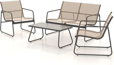 Conversation Sets 4 Pieces, Garden Table and Chairs, mesh sling Material, Waterproof, Breathable, Garden Furniture Sets for Outdoor, Backyard, Poolside (Brown)