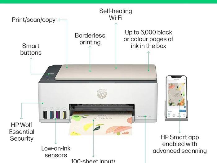 Smart Tank 5107 All in One Printer | Perfect for Home | Colour | Wireless | Print, Scan, Copy | Refillable | Includes up to 3 Years of Ink | Smart Buttons | Easy Setup  Reliable Wi-Fi