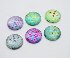 Glass round cabochon 30mm with dragon scale pattern. 3pcs. Cabochons for jewelry. Big snake skin cabochon beads. Many colors. Supplies, DIY.
