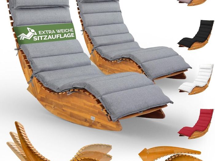 2 x Sun Lounger with Cushion for 2 People,oad Capacity, FSC Certified Swing Lounger Set for Balcony, 195 x 60 cm
