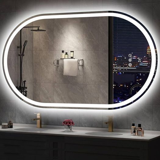 Oval Bathroom Mirror with LED Lights 600x1000mm, Bluetooth Led Mirror Bathroom with Memory, Anti-Fog, 3000K-6500K, Dimmable, HD Tempered Glass, IP44 Waterproof,