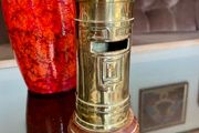 Vintage Novelty Post Office Box Money Box Brass With Wooden Base