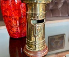 Vintage Novelty Post Office Box Money Box Brass With Wooden Base