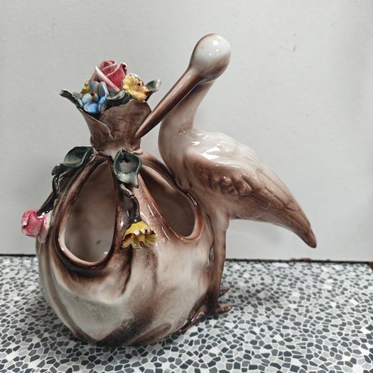 Vintage mid-century Capodimonte Style Italian Porcelain Stork Planter / Vase