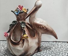 Vintage mid-century Capodimonte Style Italian Porcelain Stork Planter / Vase