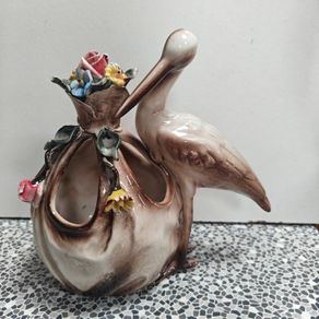 Vintage mid-century Capodimonte Style Italian Porcelain Stork Planter / Vase