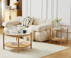 Round Glass Metal Center Table, Modern Simple 2 Tier Middle Table for Small Space Living Room Bedroom Office Meeting Room