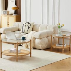Round Glass Metal Center Table, Modern Simple 2 Tier Middle Table for Small Space Living Room Bedroom Office Meeting Room