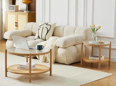 Round Glass Metal Center Table, Modern Simple 2 Tier Middle Table for Small Space Living Room Bedroom Office Meeting Room