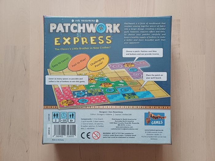 Patchwork Express 2 Player Strategy Board Game English Edition 2018 NEW SEALED
