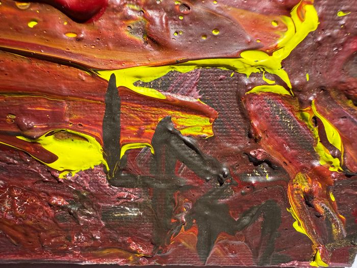Original "666" Red Textured Abstract Oil Painting 41x51cm - Signed Monogram (yet, unknown artist)