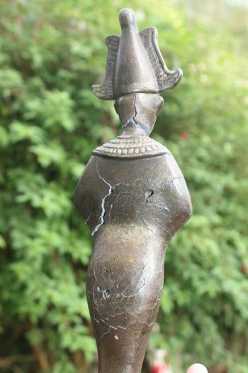 Vintage Egyptian  Figure of Osiris 10" (made of some metal, a few cracks visible in the photos, mounted on a marble base)