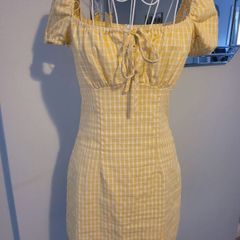 yellow plaid mini dress