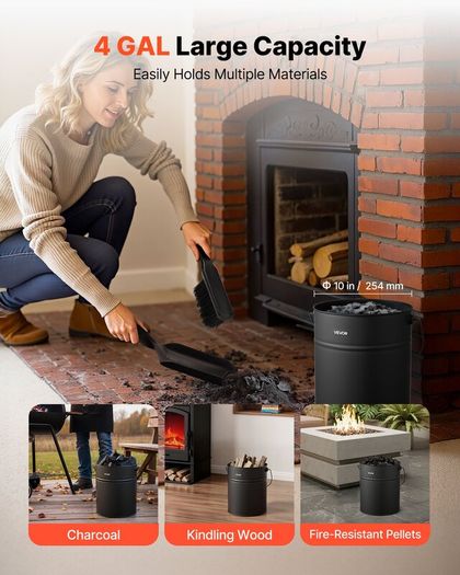 4-Gallon Fireplace Ash Bucket Set