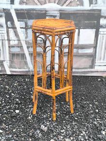 Mid-century boho Hexagonal Bamboo & Rattan Plant Standplant stand