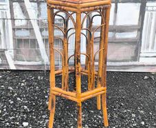 Mid-century boho Hexagonal Bamboo & Rattan Plant Standplant stand