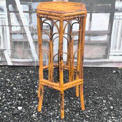 Mid-century boho Hexagonal Bamboo & Rattan Plant Standplant stand