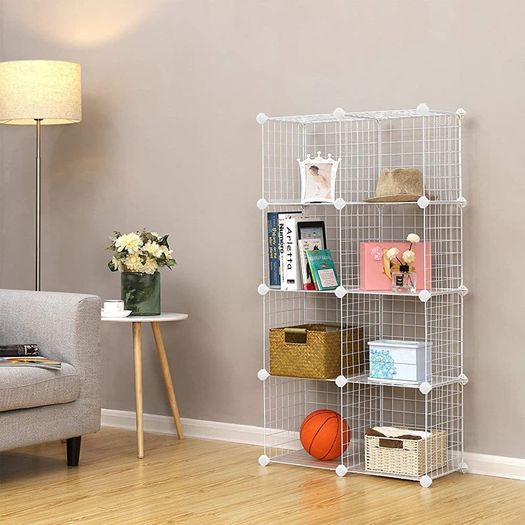 9-Cube Metal Wire Storage Rack, Interlocking Shelving Unit with Metal Wire Shelves, PP Plastic Sheets for Book Shoes Toys Clothes Tools, in Living Room, 93 x 31 x 93 cm MULTIPLE COLOURS AVAILABLE (FREE SHIPPING)