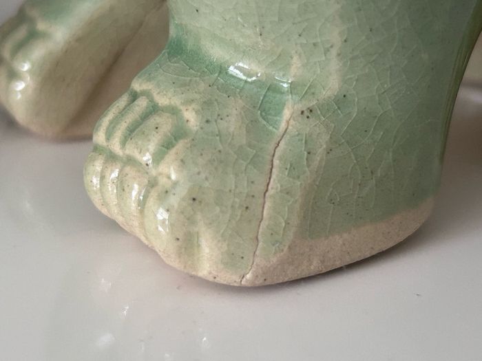 Two vintage Foo dogs in beautiful green glaze