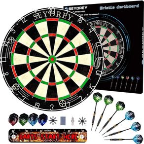 Dart Board Steel Dart Board Dartboard set with 6 pcs 20g Steel Tip Darts 12 Flights Rotating Number Ring + Staple-Free Bullseye Throwing Line
