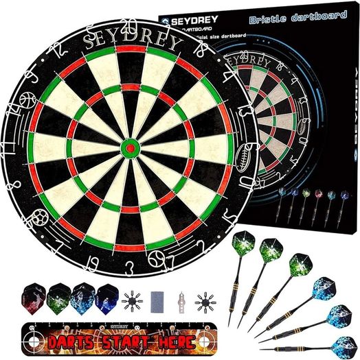 Steel Dart Board Dartboard set with 6 pcs 20g Steel Tip Darts 12 Flights Rotating Number Ring + Staple-Free Bullseye Throwing Line Install Instruction