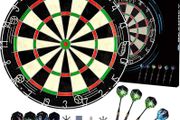 Steel Dart Board Dartboard set with 6 pcs 20g Steel Tip Darts 12 Flights Rotating Number Ring + Staple-Free Bullseye Throwing Line Install Instruction