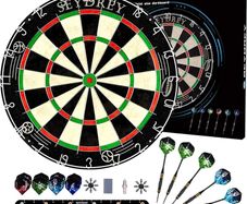 Steel Dart Board Dartboard set with 6 pcs 20g Steel Tip Darts 12 Flights Rotating Number Ring + Staple-Free Bullseye Throwing Line Install Instruction