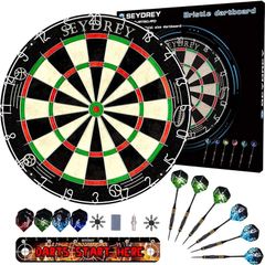 Steel Dart Board Dartboard set with 6 pcs 20g Steel Tip Darts 12 Flights Rotating Number Ring + Staple-Free Bullseye Throwing Line Install Instruction