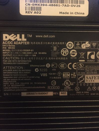 Dell 12V. 18Amp