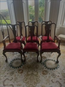 Vintage Mahogany dining chairs set of 6, red upholstery
